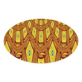 Beautiful Golden Brown African Tribal Print vector Oval Sticker