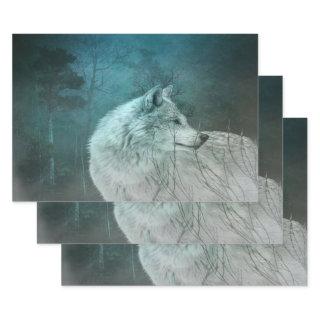 Beautiful Gray Wolf in a Dark Forest  Sheets