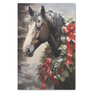 Beautiful Horse with Winter Wreath Christmas Tissue Paper