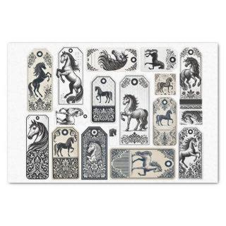 Beautiful Horses with Damask Design Embellishment Tissue Paper