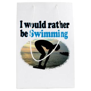BEAUTIFUL I WOULD RATHER BE SWIMMING GIRL DESIGN MEDIUM GIFT BAG
