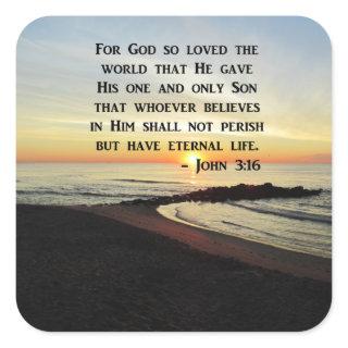 BEAUTIFUL JOHN 3:16 SCRIPTURE SUNRISE PHOTO SQUARE STICKER