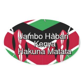Beautiful Lovely Kenyan Flag Cube with Greeting  Oval Sticker