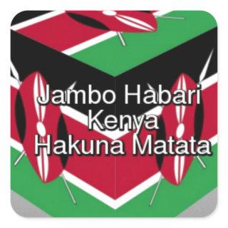 Beautiful Lovely Kenyan Flag Cube with Greeting  Square Sticker