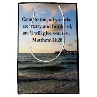 BEAUTIFUL MATTHEW 11:28 SCRIPTURE VERSE MEDIUM GIFT BAG