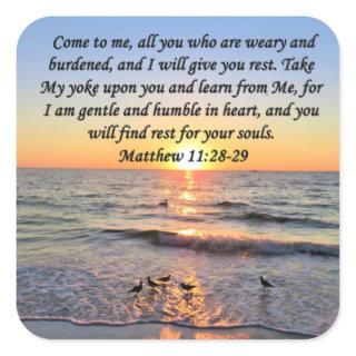 BEAUTIFUL MATTHEW 11:28 SUNRISE PHOTO DESIGN SQUARE STICKER