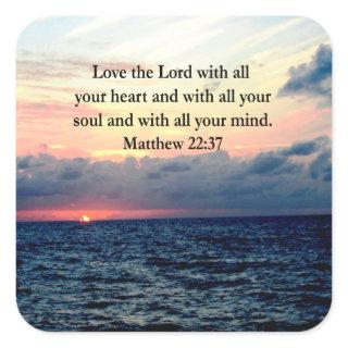 BEAUTIFUL MATTHEW 22:37 SUNRISE PHOTO DESIGN SQUARE STICKER