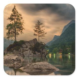 Beautiful Mountain Lake in the Evening Photo Square Sticker