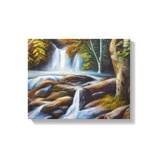 Beautiful Nature Waterfall Stream Oil Painting  Canvas Print