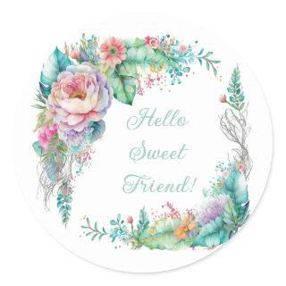 Beautiful Pastel Watercolor Floral Bouquet Classic Round Sticker