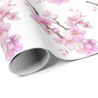 Beautiful pink watercolor cherry Sakura blossoms