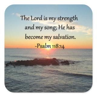 Beautiful Psalm 118:14 Sunrise Photo Design Square Sticker