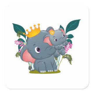 beautiful queen of the elephant is lifting her square sticker