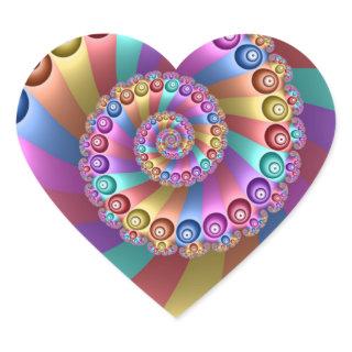 Beautiful Rainbow Colors Abstract Fractal Art Heart Sticker