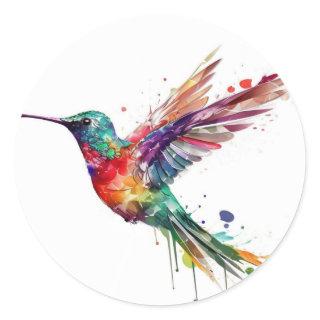 Beautiful Rainbow Hummingbird with Splatter Effect Classic Round Sticker