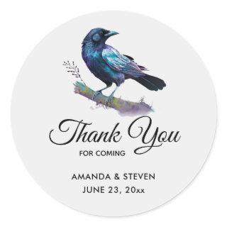 Beautiful Raven on a Tree Branch Wedding Thank You Classic Round Sticker