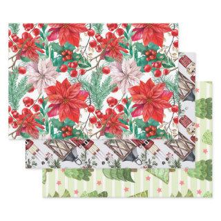 Beautiful red and white Christmas poinsettia  Sheets