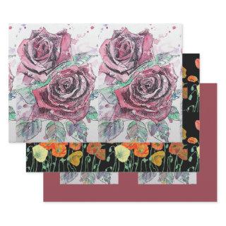 Beautiful Red Rose and Ink Watercolor Painting  Sheets