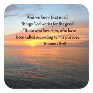 BEAUTIFUL ROMANS 8:28 SUNRISE PHOTO SQUARE STICKER