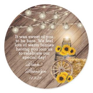 Beautiful Rustic Wood Barrel and Sunflowers Classic Round Sticker