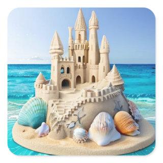 Beautiful Sandcastle on a Pretty blue Beach Square Sticker