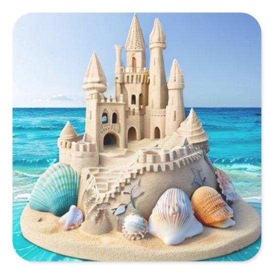 Beautiful Sandcastle on a Pretty blue Beach Square Sticker