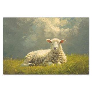 Beautiful Sheep in a Field Oil Painting Decoupage Tissue Paper
