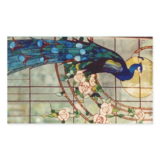 Beautiful Stained Glass Peacock Rectangular Sticker