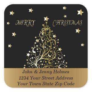 Beautiful starry metallic gold Christmas tree Square Sticker