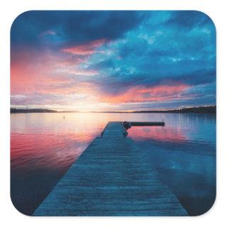 Beautiful Sunset on a Calm Lake Square Sticker