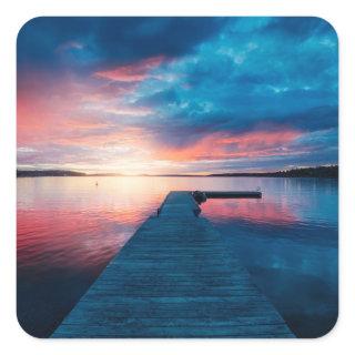 Beautiful Sunset on a Calm Lake Square Sticker