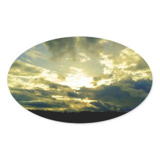 Beautiful Sunset Scenic Landscape Photographic Art Oval Sticker