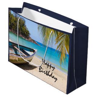 Beautiful Tropical Beach with a Rowboat Birthday Large Gift Bag