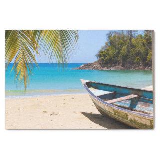 Beautiful Tropical Beach with a Rowboat Tissue Paper