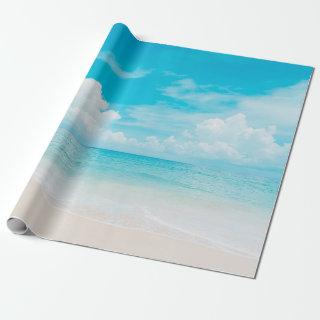 Beautiful tropical beach with blue sky and white c