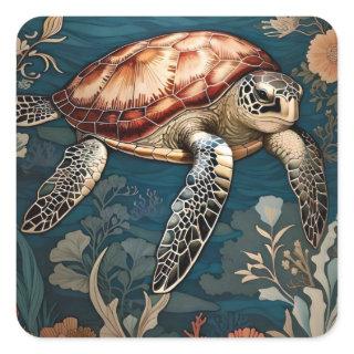 Beautiful Underwater Sea Turtle   Square Sticker