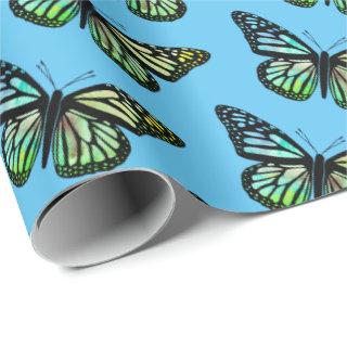 Beautiful Watercolor Butterflies Pattern Blue Gold