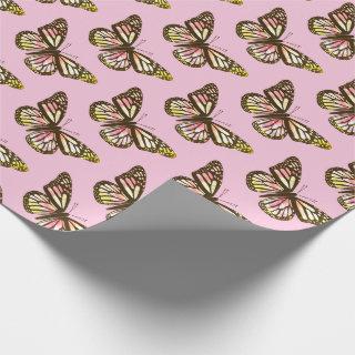 Beautiful Watercolor Butterflies Pattern Pink Gold