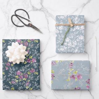 Beautiful watercolor flower pattern trio  sheets