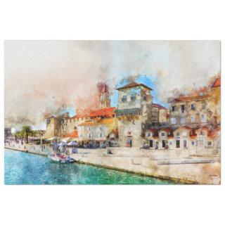 Beautiful Watercolor Seaside Village Decoupage  Tissue Paper