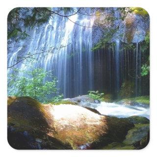 Beautiful Waterfall Jungle Landscape Square Sticker