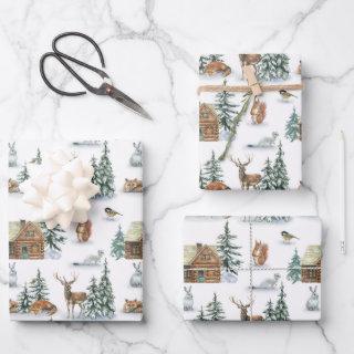 Beautiful Winter Animals Around A Rustic Cabin  Sheets