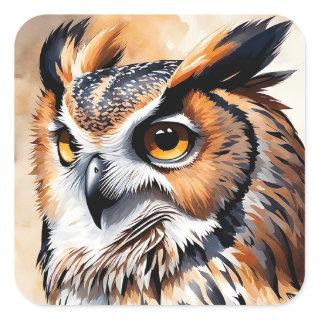 Beautiful Wood Owl Portrait Pose Square Sticker