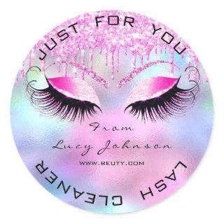 Beauty Salon Glitter Bright Pink Lashes Drips Classic Round Sticker