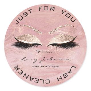 Beauty Salon Glitter Pink Marblel Lashes Cleaner Classic Round Sticker