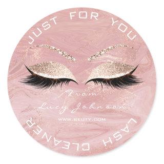 Beauty Salon Glitter Pink Marblel Lashes Cleaner Classic Round Sticker