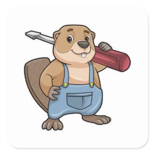 Beaver as Craftsman with Slotted screwdriver Square Sticker