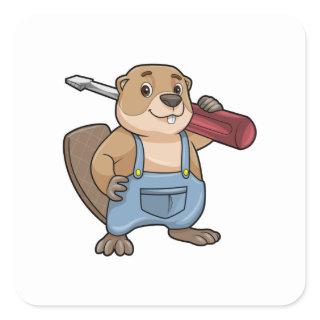 Beaver as Craftsman with Wrench Square Sticker