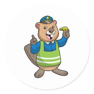 Beaver as Police officer with Whistle Classic Round Sticker