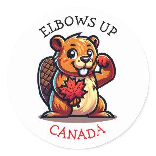 Beaver with a Maple Leaf and Elbows Up Canada Big Classic Round Sticker
